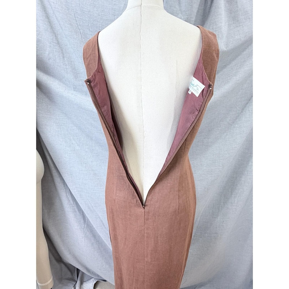Vintage Santa Fe by Jim Tremblay Linen Sheath Dress Brown Side Button 10 - Picture 9 of 10